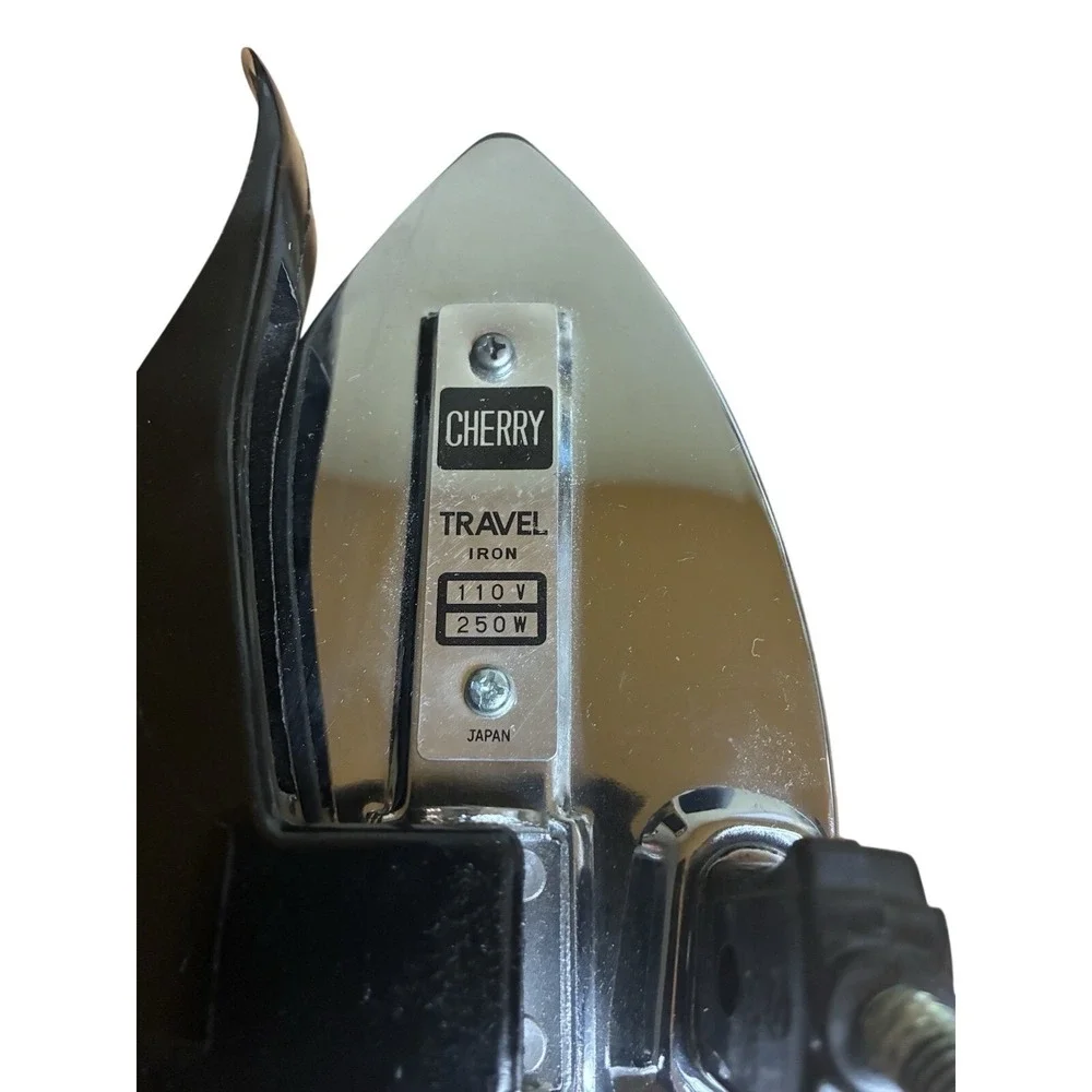 Vintage Cherry Travel Iron With Folding Handle Silver 7x5